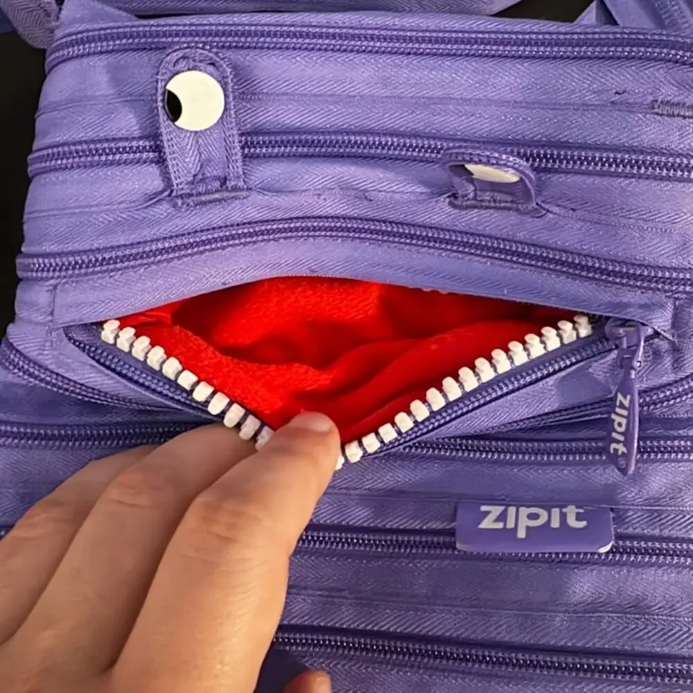 Zipit Zipper Monster Crossbody Bag Girls Small Purple Zip Top Adjustable